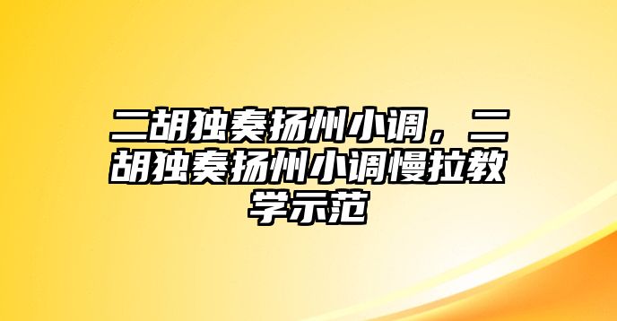 二胡獨奏揚州小調，二胡獨奏揚州小調慢拉教學示范