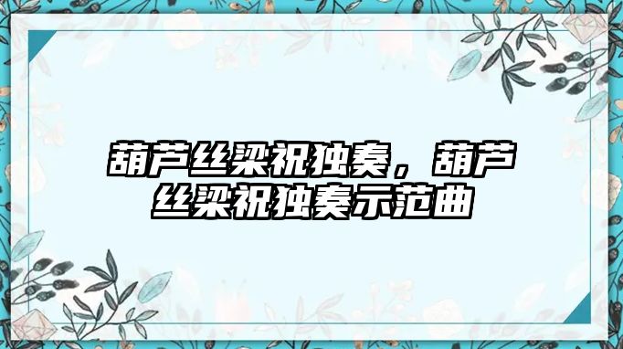 葫蘆絲梁祝獨奏，葫蘆絲梁祝獨奏示范曲