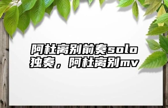 阿杜離別前奏solo獨奏，阿杜離別mv