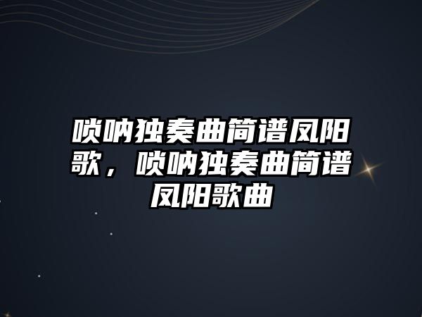 嗩吶獨(dú)奏曲簡(jiǎn)譜鳳陽(yáng)歌，嗩吶獨(dú)奏曲簡(jiǎn)譜鳳陽(yáng)歌曲